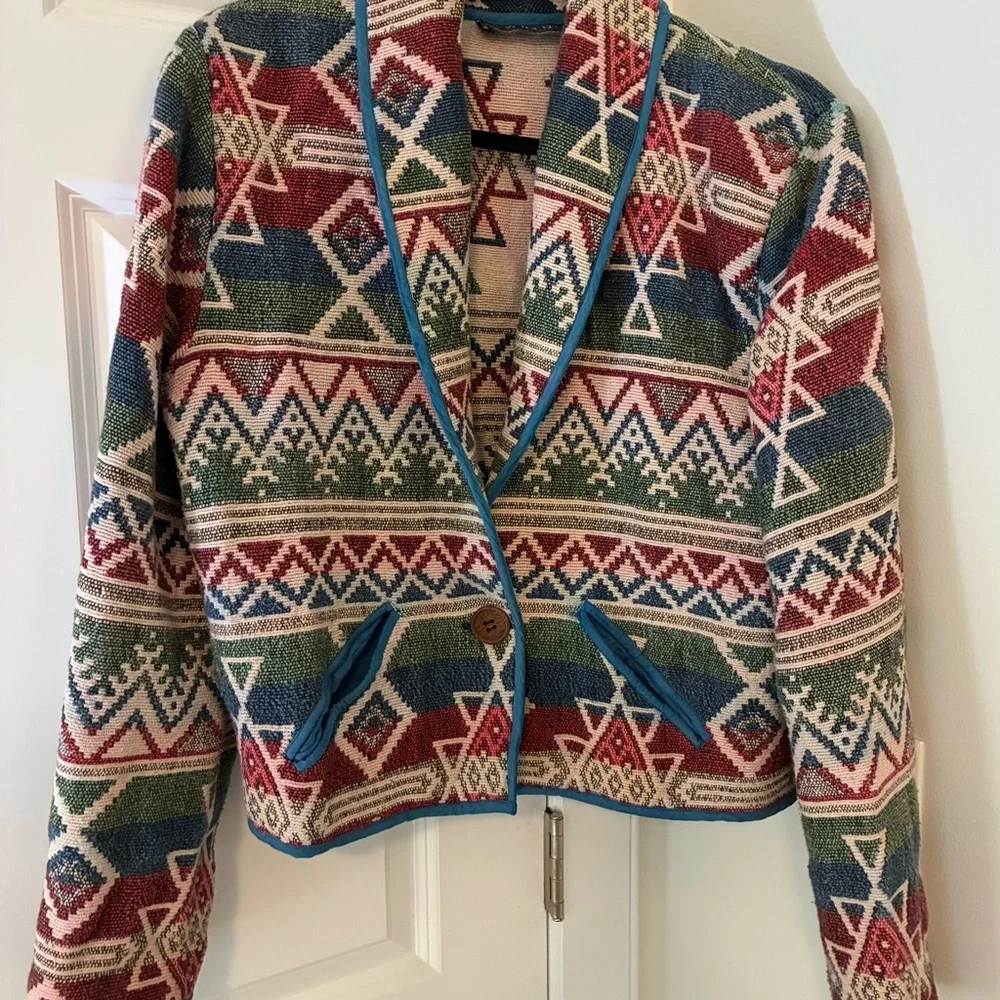 Vintage New Identity Southwestern Geometric Patterned Jacket - Multicolor Large